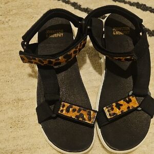 Johnston & Murphy Black and Leopard Sandals